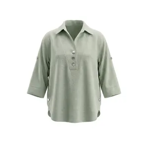 بلوز آستین سه ربع یقه هفت زنانه مدل ۳ دکمه