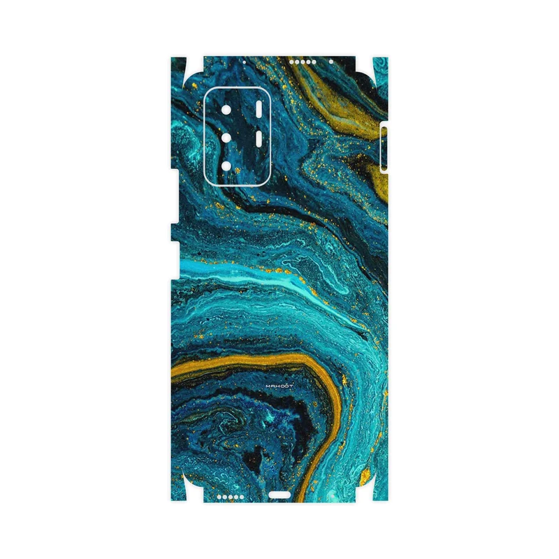 برچسب پوششی ماهوت مدل Turquoise marblewith golden streaks-FullSkin مناسب برای گوشی موبایل شیائومی Poco X3 GT 5G