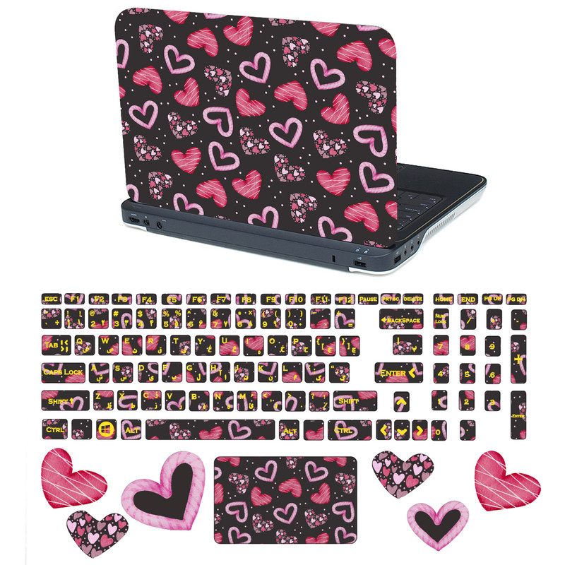 استیکر لپ تاپ تُکتم مدل LOVE کد 3081 مناسب برای لپ تاپ 15.6 اینچ به همراه برچسب حروف فارسی