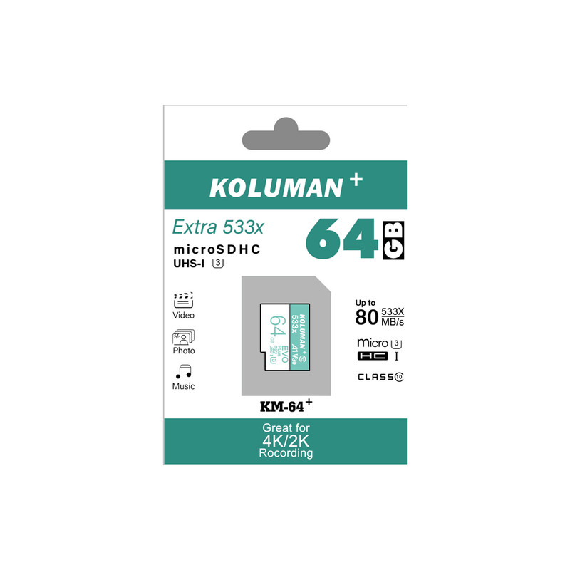 کارت حافظه microSDHC کلومن پلاس مدل +KM-64 کلاس 10 استاندارد UHS-I سرعت 80MBps ظرفیت 64 گیگابایت