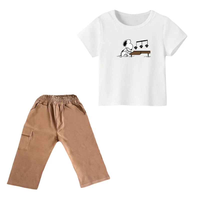 ست تی شرت و شلوارک پسرانه مدل اسنوپی کد ۴ رنگ سفید