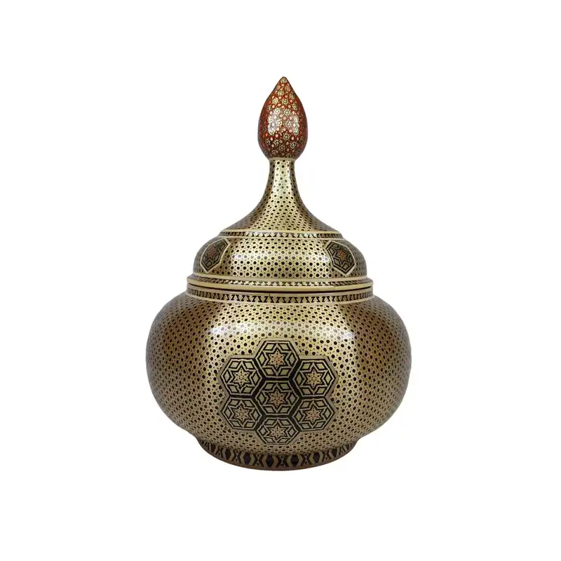 ست 3 تکه گلدان و شکلات خوری خاتم کاری مسی کد 01