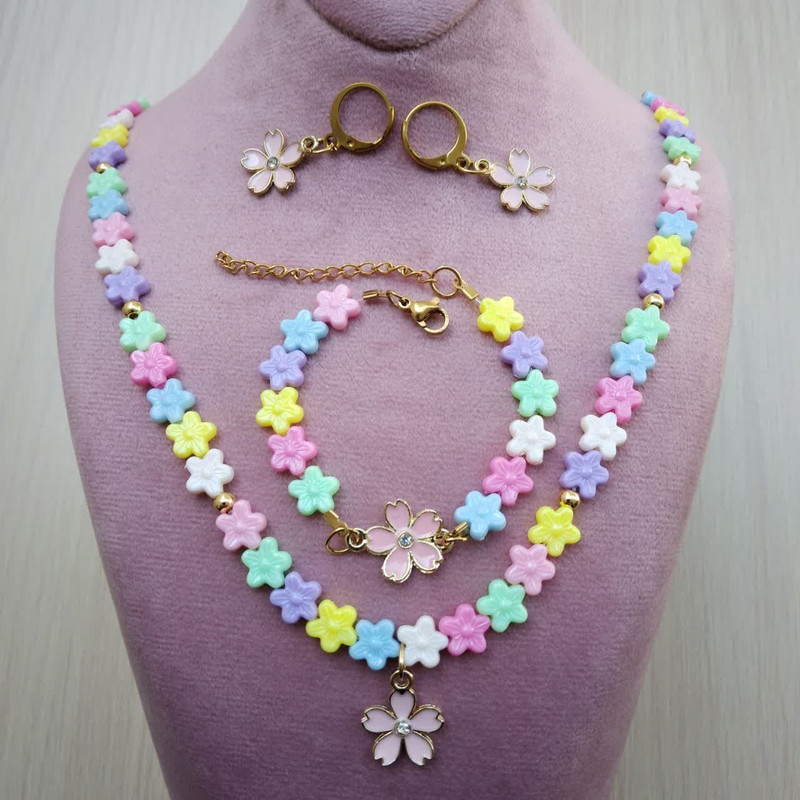 نیم ست دخترانه مدل مهره ای گل کد 0333