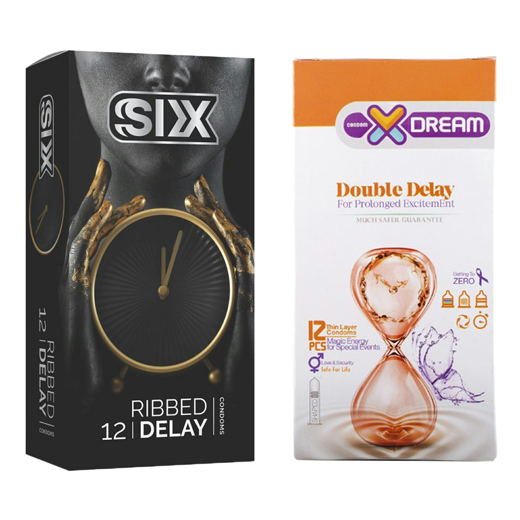  کاندوم سیکس مدل Ribbed Delay بسته 12 عددی به همراه کاندوم ایکس دریم مدل Double Delay بسته 12 عددی