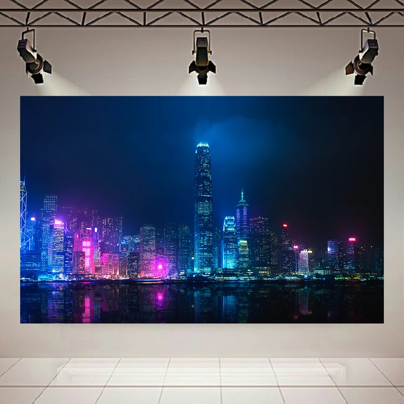 تابلو بوم طرح نمای شهر مدل شب نئون کد AR30755