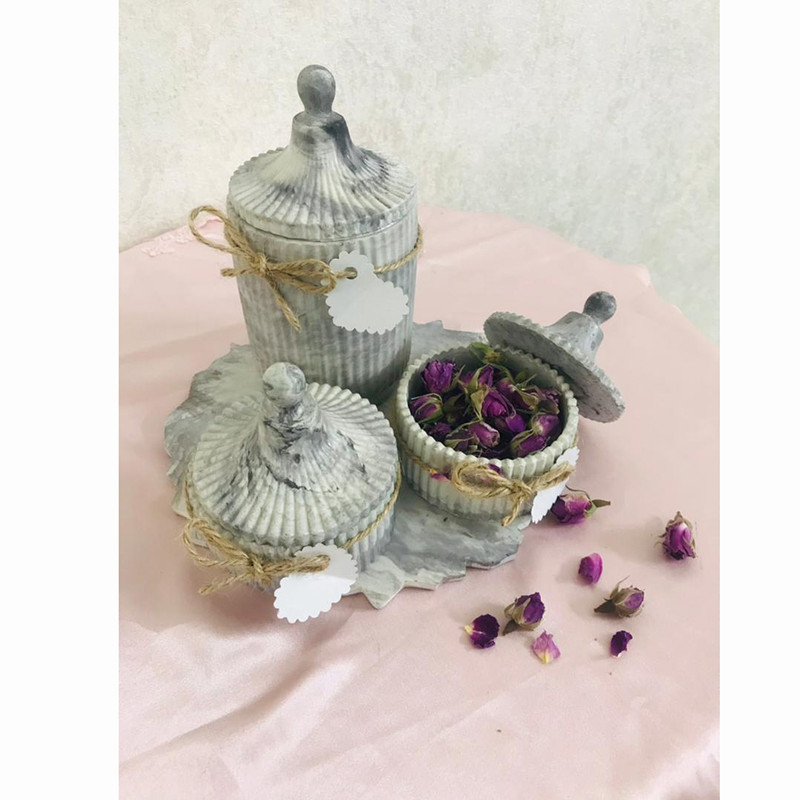بانکه مدل رگه دار طرح سنگی کد 532 بسته 3 عددی به همراه سینی