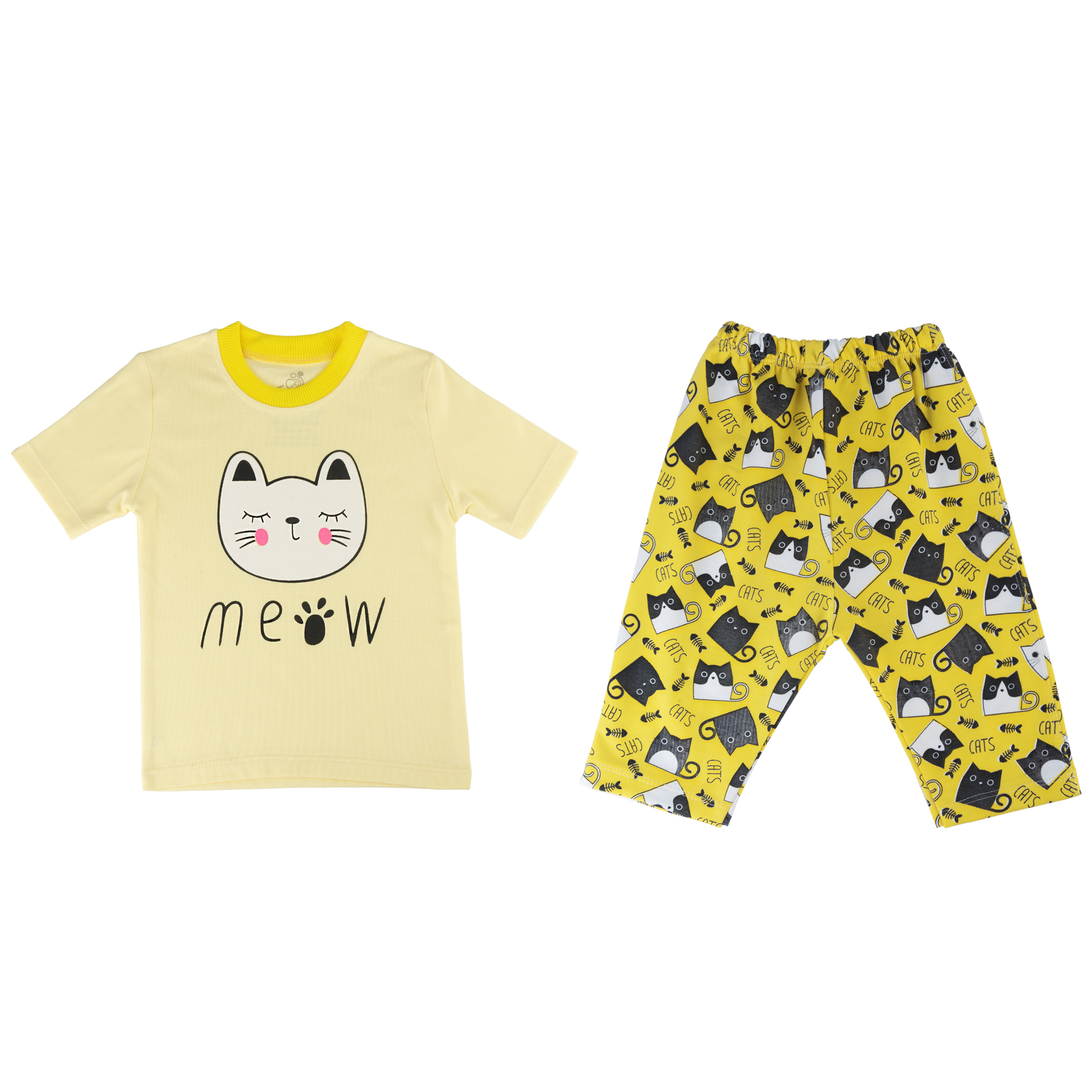 ست تی شرت آستین کوتاه و شلوارک بچگانه سپیدپوش مدل گربه کد 1402204