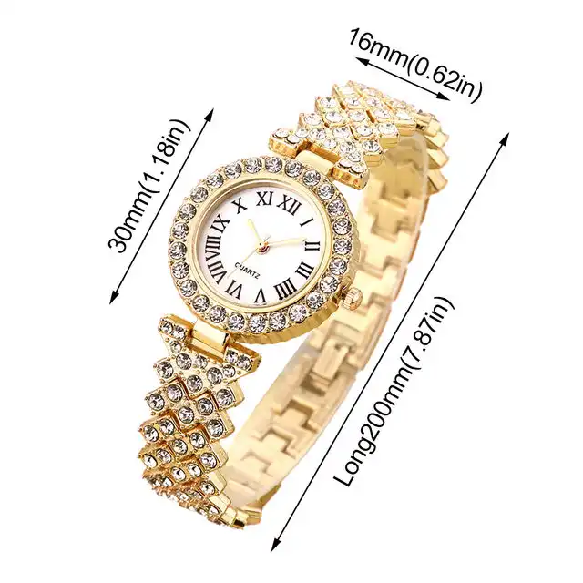 ساعت مچی عقربه ای زنانه مدل فول نگین استون دستبندی T
