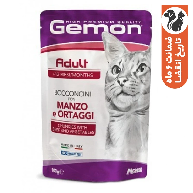 پوچ گربه بالغ مونژه مدل Gemon Adult Cat Chunkies طعم گوشت گاو وزن 100 گرم