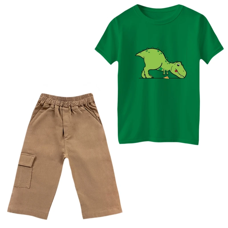 ست تی‌شرت و شلوارک پسرانه مدل دایناسور کد 37