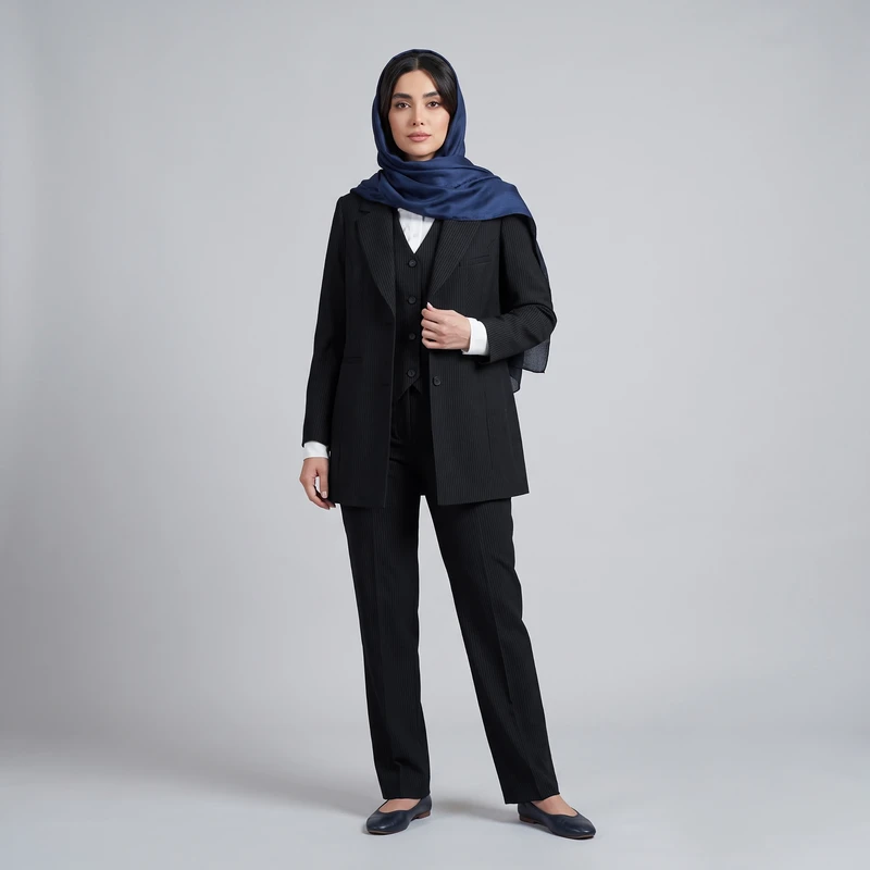 ست رسمی زنانه کت و شلوار و ژیله راه‌راه زاگرس پوش مدل 1602-R