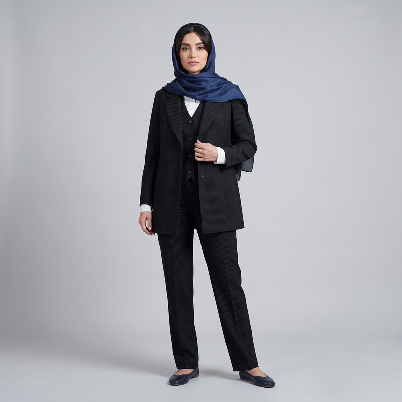 ست رسمی زنانه کت و شلوار و ژیله راه‌راه زاگرس پوش مدل 1602-R