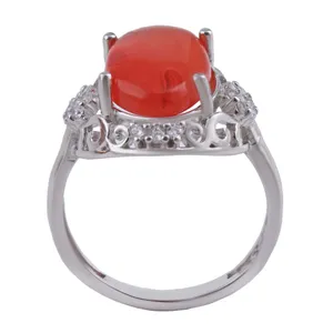 انگشتر نقره زنانه بازرگانی میلادی مدل عقیق آبکاری رادیوم قالب جواهری کد AWR_1450