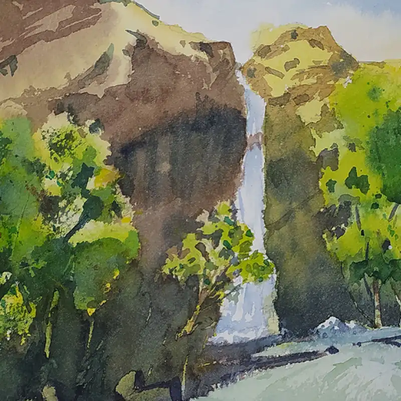 نقاشی آبرنگ طرح آبشار کد 17