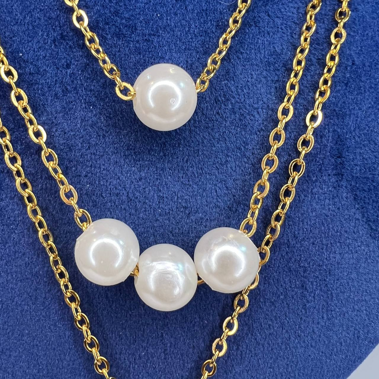 گردنبند زنانه مدل سه لاین قلب و مروارید