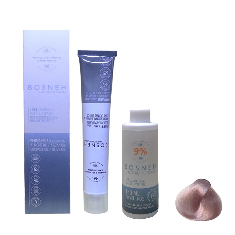 رنگ مو بوسنه مدل FREE AMMONIA شماره 9.23 حجم 100 میلی لیتر رنگ بلوند مرواریدی خیلی روشن به همراه اکسیدان بوسنه مدل 30vol نه درصدی حجم 150 میلی لیتر