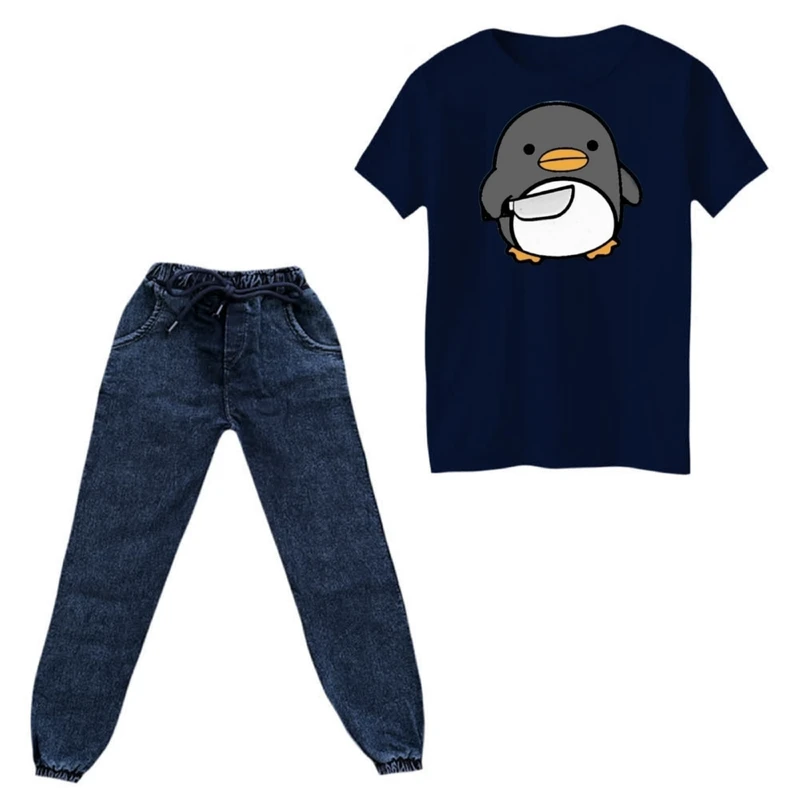 ست تی‌شرت و شلوار دخترانه مدل پنگوئن عصبانی کد 1