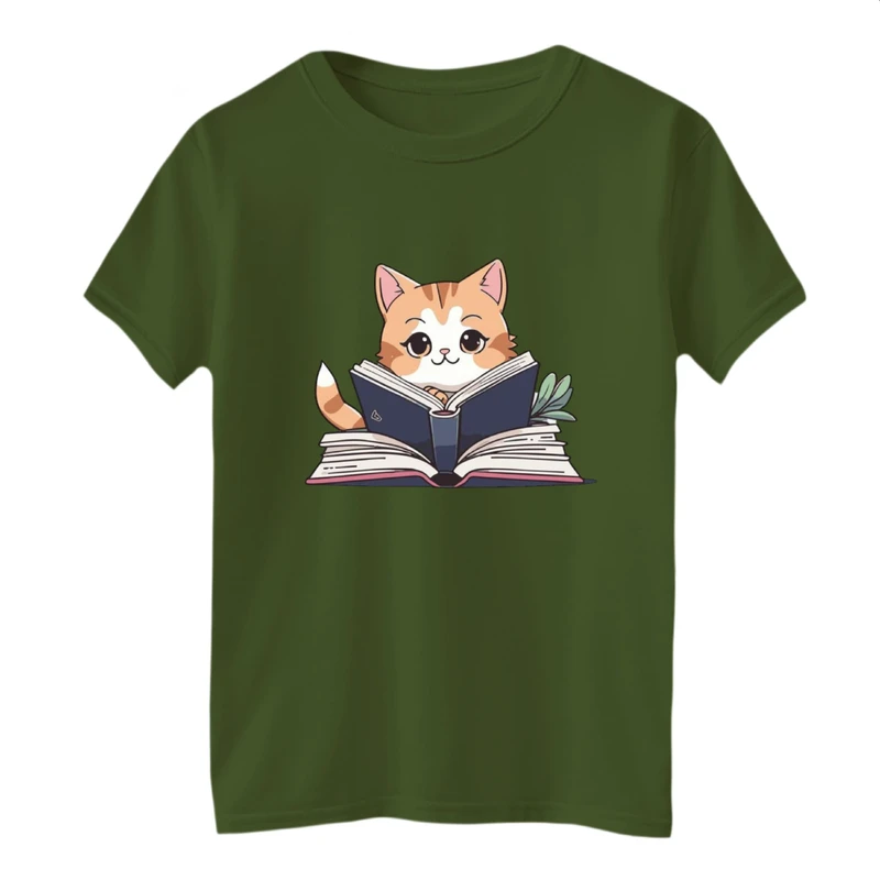تی شرت آستین کوتاه بچگانه مدل گربه کتابخوان
