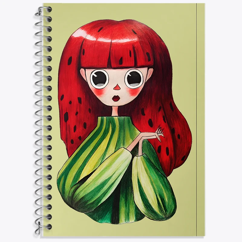 دفتر زبان 50 برگ خندالو مدل سه خط طرح دختر و شب یلدا کد F7607