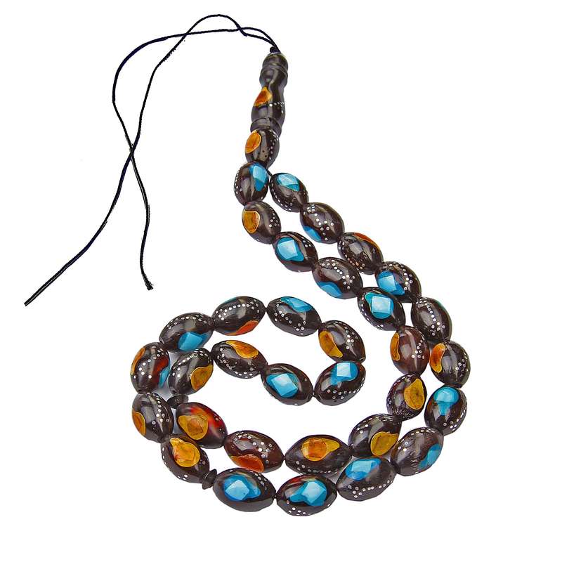 تسبیح بازرگانی میلادی مدل میناکاری کهربا کد T_357