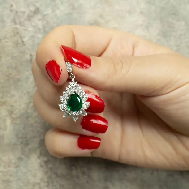 گردنبند نقره زنانه مدل زمرد AMT-M144