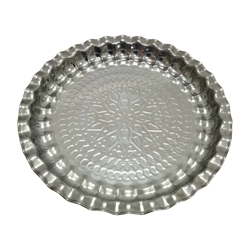 سینی بدون دسته نقره فام آلومین مدل برجسته سایز 30*30 سانتی متر