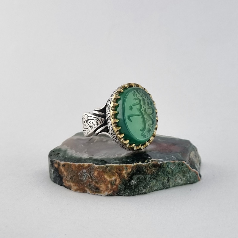 انگشتر نقره عقیق مردانه ملک زیور مدل چهارده معصوم طرح حکاکی یا زینب کد 421