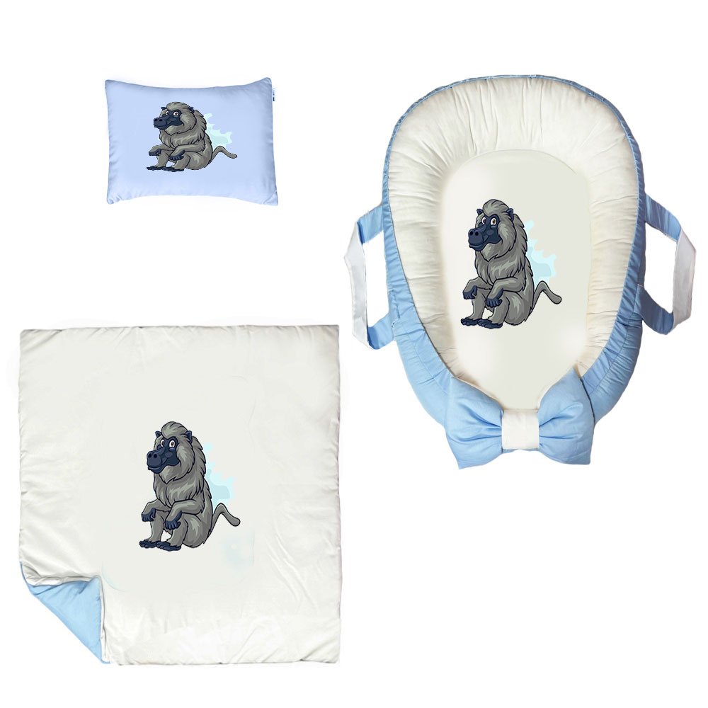 سرویس خواب سه تکه نوزاد ناریکو مدل گارد محافظ دار طرح میمون کد 0412