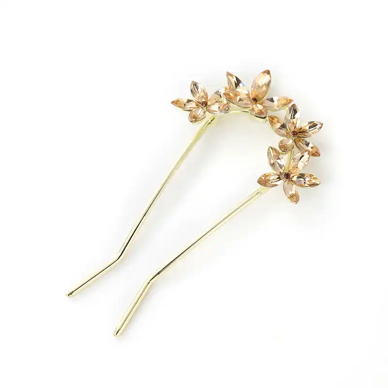 گیره مو زنانه مدل کانزاشی دو شاخه طرح گل خورشید