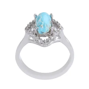 انگشتر نقره زنانه بازرگانی میلادی مدل سنگ فیروزه کد AWR_1012