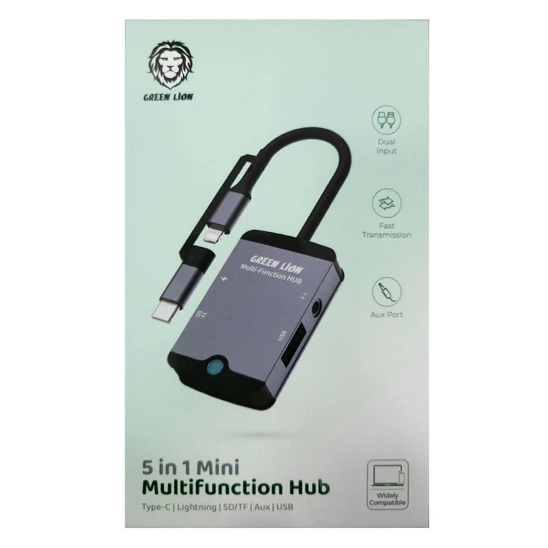 هاب 5 پورت USB-C/Lightning گرین لاین مدل 5in1 Mini Multifunction Hub