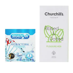 کاندوم چرچیلز مدل Pleasure Her بسته 12 عددی به همراه کاندوم شادو مدل Anti Bacterial بسته 3 عددی