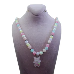 گردنبند دخترانه مدل مهره ای کرومی طرح توت فرنگی کد m0344