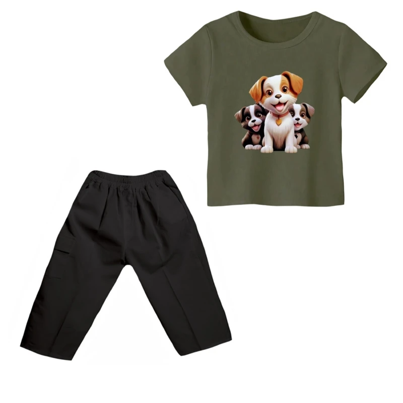 ست تی شرت و شلوارک پسرانه مدل سگ کد ۳