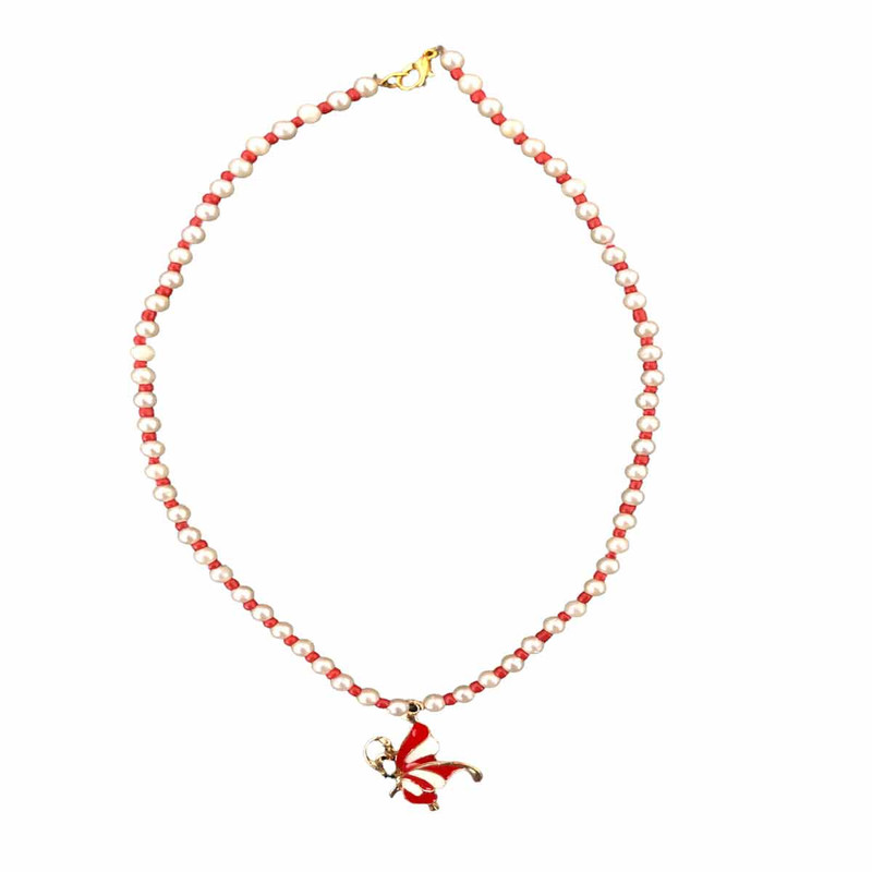 گردنبند دخترانه مدل منجوق مروارید پروانه دار کد 56365