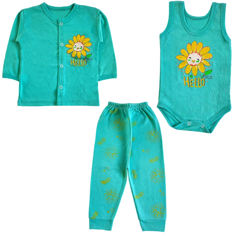 ست 3 تکه لباس نوزادی مدل گل آفتابگردان کد 4050