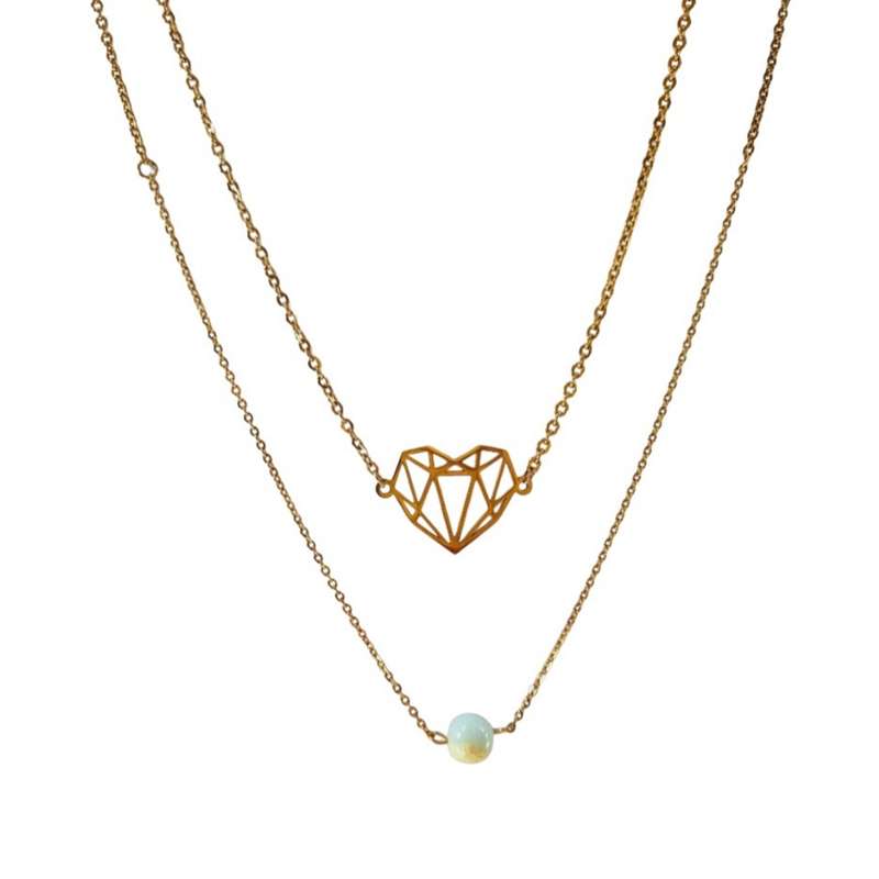 گردنبند دخترانه مدل قلب دو ردیفه و سنگ فیروزه