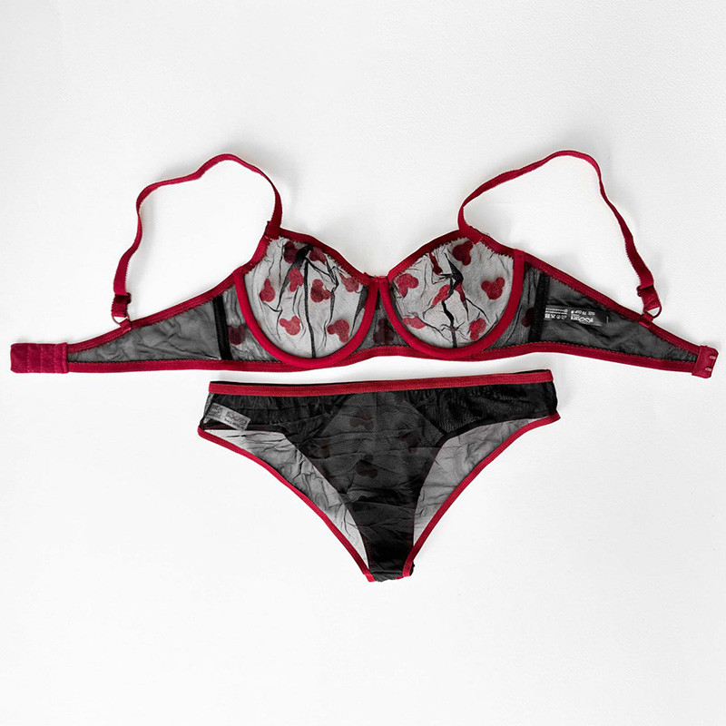 ست شورت و سوتین زنانه نوشه پوش مدل توری بدن نما کد 55507