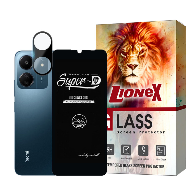   محافظ صفحه نمایش لایونکس مدل SUPLNFULI مناسب برای گوشی موبایل شیائومی Redmi 13C 4G / Poco C65 به همراه محافظ لنز گوشی