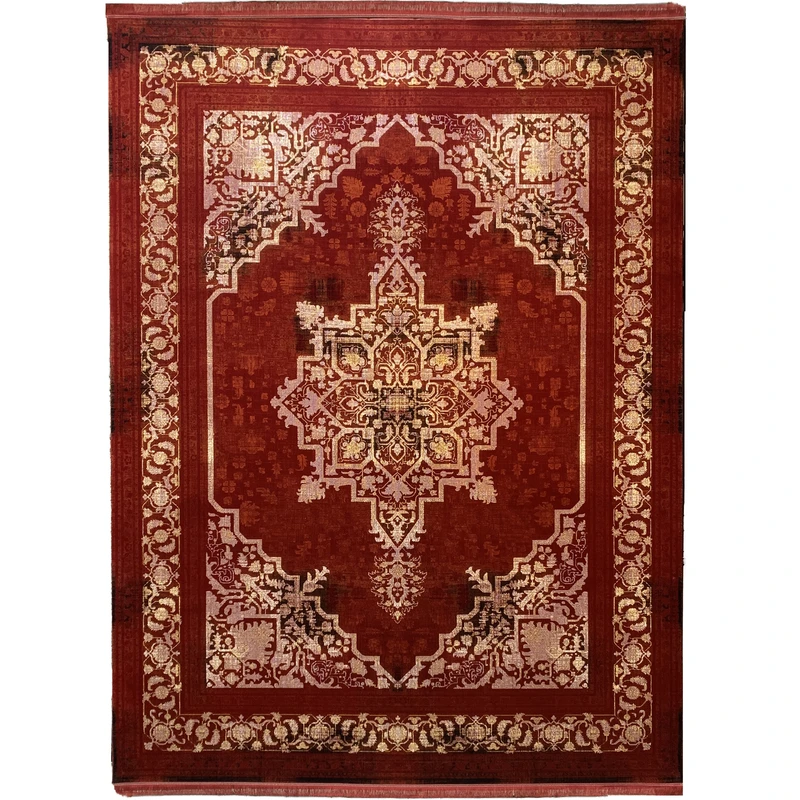 فرش ماشینی 700 شانه لک لک  زمینه لاکی حاشیه لاکی مدل 1011