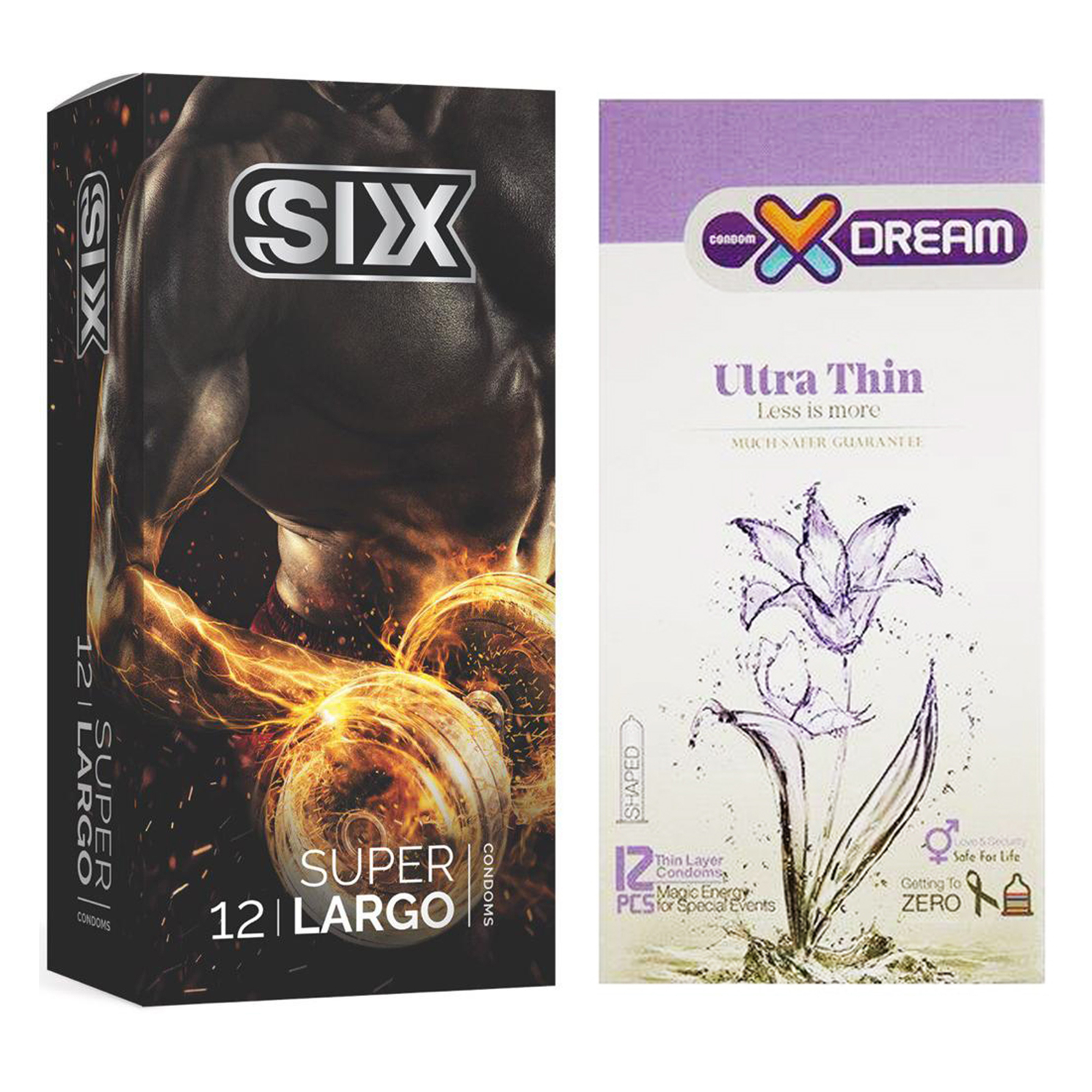  کاندوم سیکس مدل Super Largo بسته 12 عددی به همراه کاندوم ایکس دریم مدل Ultra Thin بسته 12 عددی