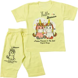 ست تی شرت و شلوارک دخترانه طرح یونیکورن مدل A32 کد 0251