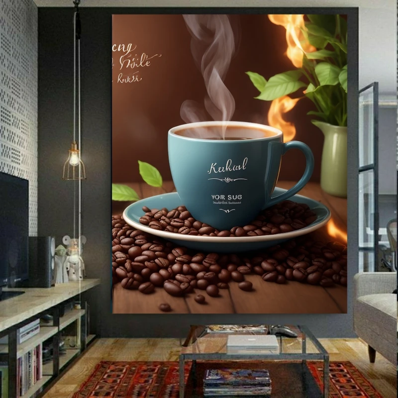 پوستر طرح مخمل فنجان قهوه داغ کد FP105829