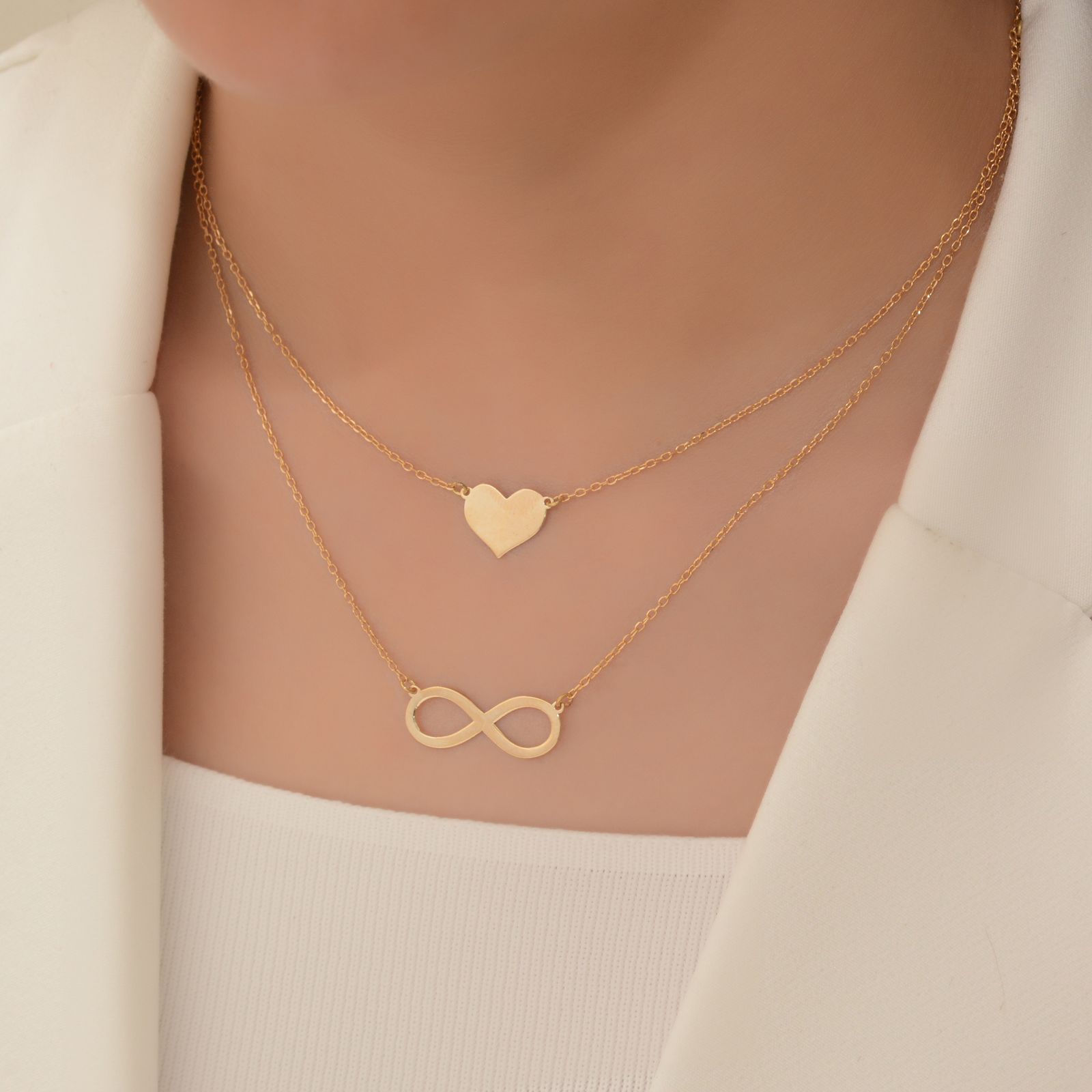 گردنبند طلا 18 عیار زنانه طلای مستجابی مدل دو لایه  قلب و بی نهایت گل کد 1 -  - 3
