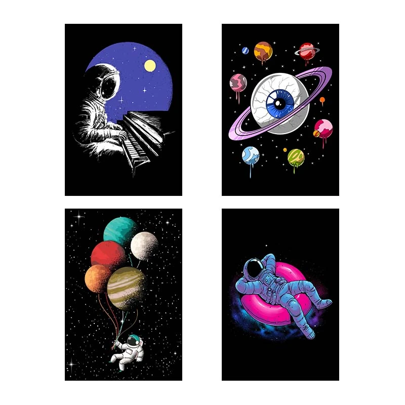 تابلو شاسي کارنيکا طرح فضا Space کد 25373 مجموعه 4 عددی