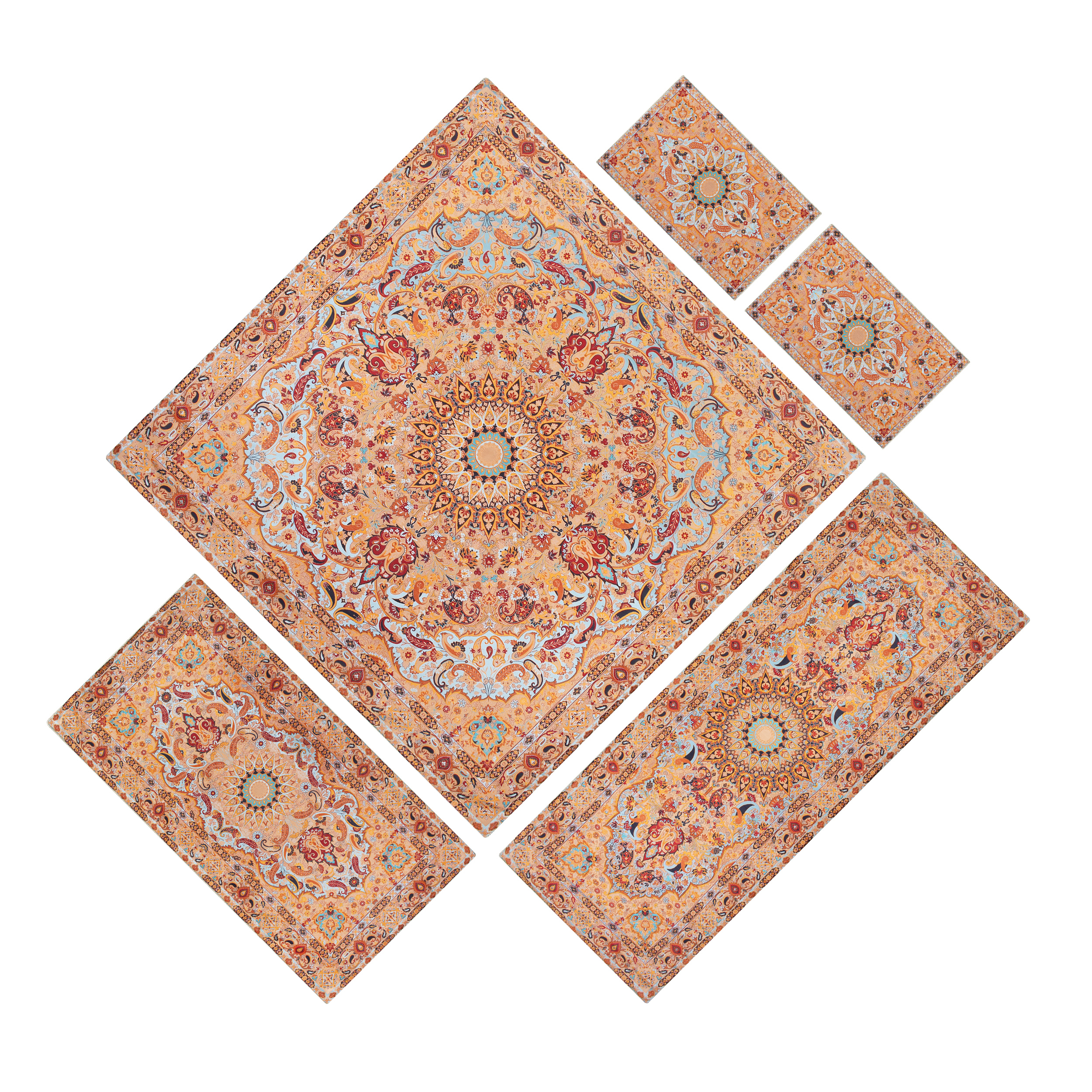 ست 5 تکه رومیزی ترمه ابریشم طرح بهشت کد Bh-tl5.5