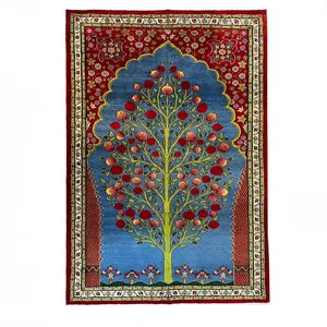 گبه دستبافت ۴ متری طرح درخت انار زمینه آبی