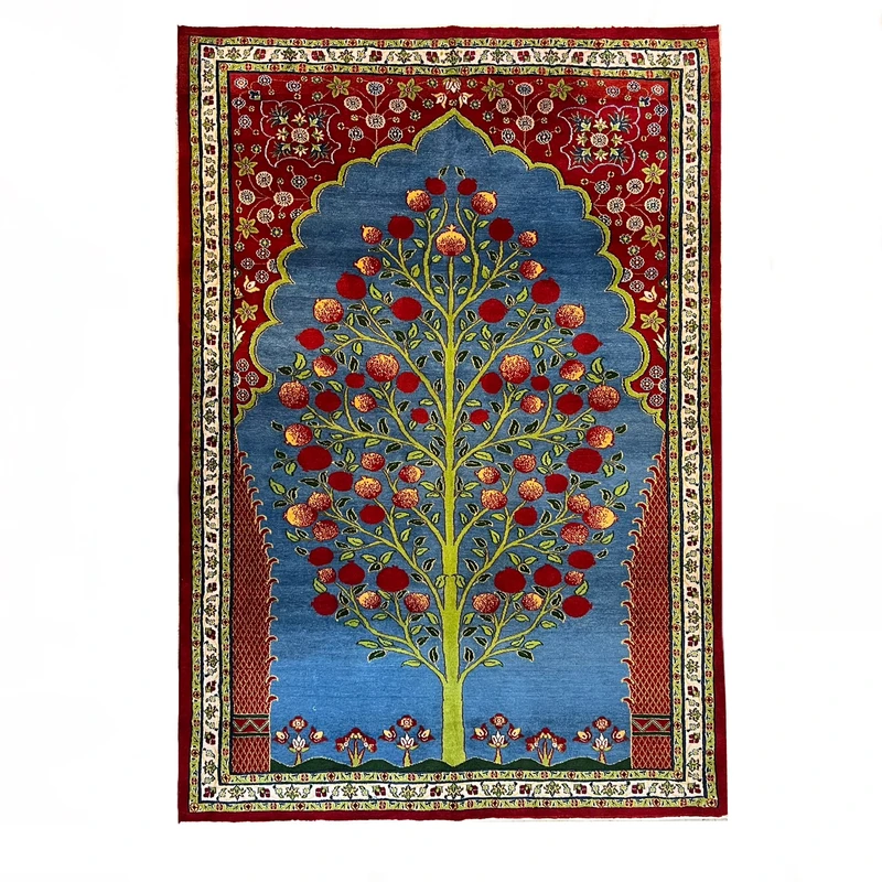 گبه دستبافت ۴ متری طرح درخت انار زمینه آبی