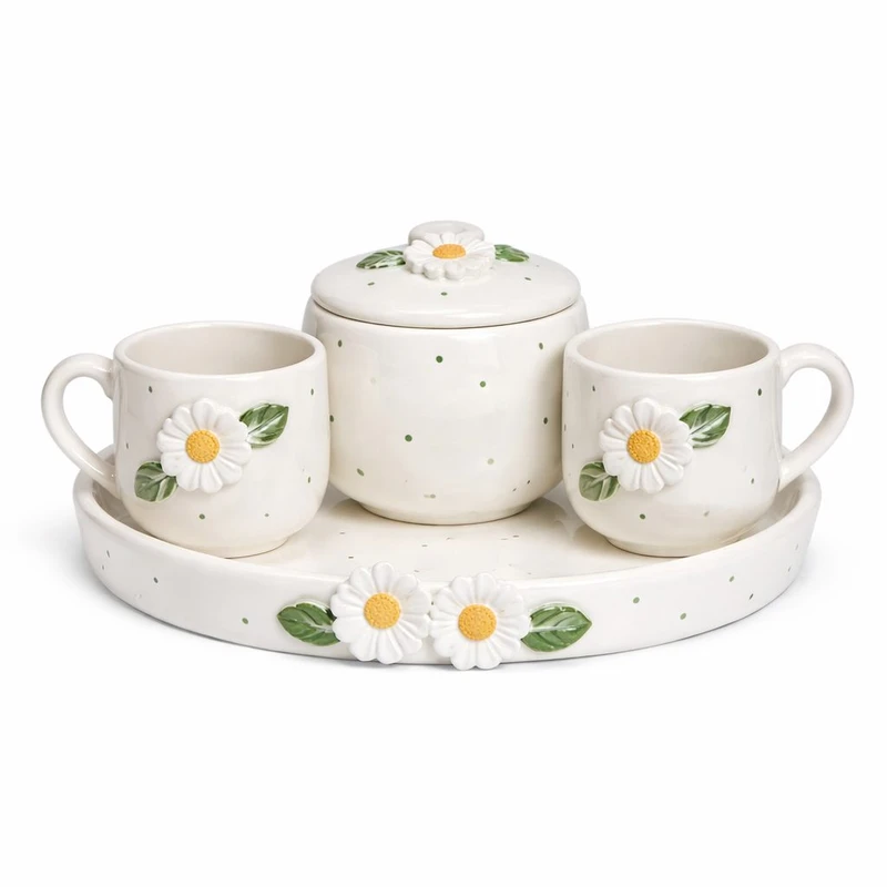 سرویس چای خوری 4 پارچه مناسب برای دو نفر مدل بابونه