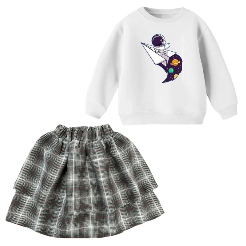 ست بلوز و دامن دخترانه مدل فضانورد و موشک کاغذی